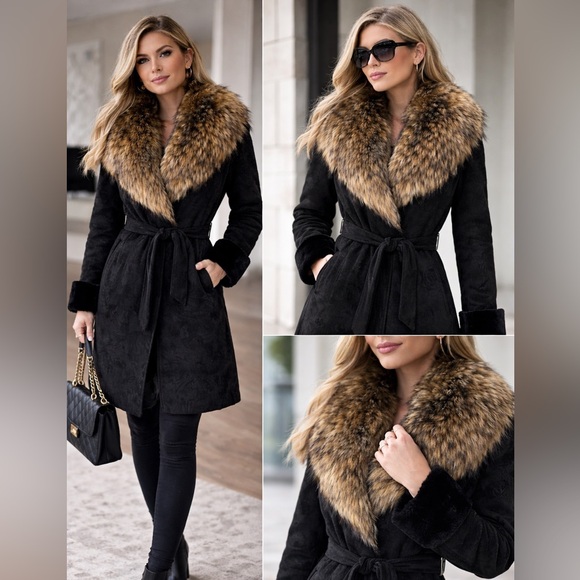 DIVAPELLE Jackets & Blazers - DIVAPELLE Suede & Fur Wrap Winter Coat